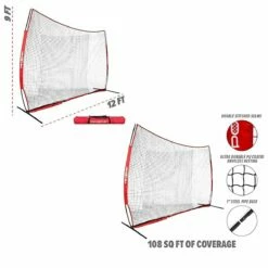 New 😀 POWERNET 9'Hx12'W Portable Barrier Sport Net Red ⌛ -BASEBALL Official Shop a63 354 new dims 1